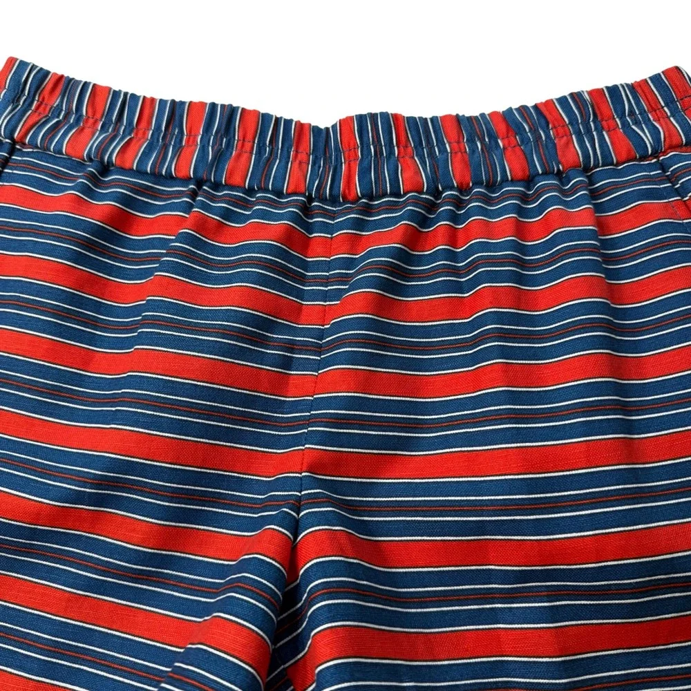 J.Crew Striped Linen Shorts Pull On Red White Blue Womens 2